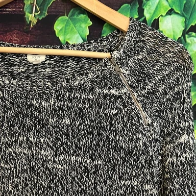 Suéter feminino J Crew gola redonda malha pequena manga longa preto cinza branco algodão - Imagem 1 de 4