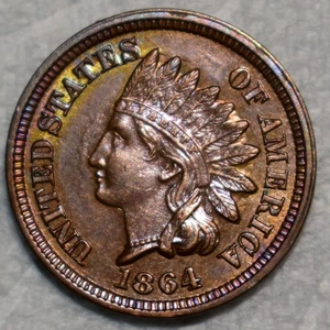 Uncirculated 1864 Bronze Indian Head Cent, Razor-Sharp specimen. - Picture 1 of 2