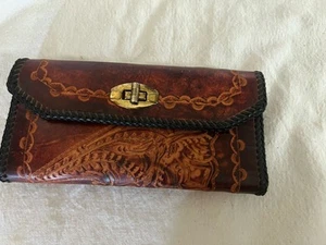 Vintage verzierte Leder Clutch Geldbörse Handarbeit Western Blumendesign 7x4" Margaret - Bild 1 von 6