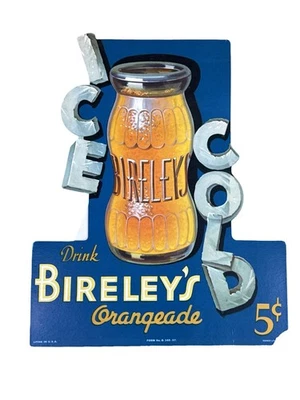 1930's BIRELEY'S ICE COLD ORANGEADE Cardboard Standup Sign - 8" x 6.5" - RARE - Image 1 of 4