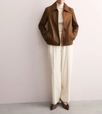 Womens Brown Leather Jacket Biker Moto Lambskin Size S M L XL XXL 3XL Custom Fit - Image 1 of 4