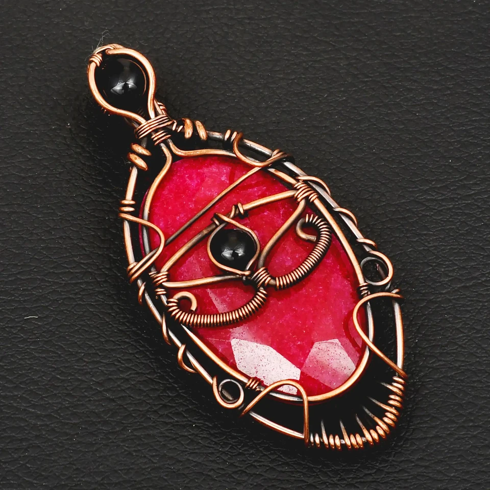 Colgante de alambre de cobre con piedras preciosas de amatista rubí simulado joyería regalo 3,12" AP-42789 Foto 1 de 1