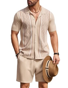 Men's Knit Polo Shirts and Shorts Set 2 Pieces Outfits Summer Suit Casual Pan... - Picture 1 of 8