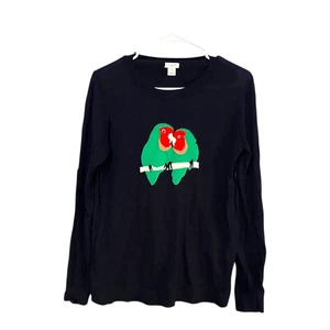 J. Crew Navy Blue Love Birds Intarsia Teddie Sweater Womens Size Medium - Bild 1 von 9