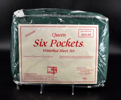 NUEVO Juego de sábanas Queen Waterbed seis bolsillos percal con 2 fundas de almohada verde cazador Foto 1 de 4