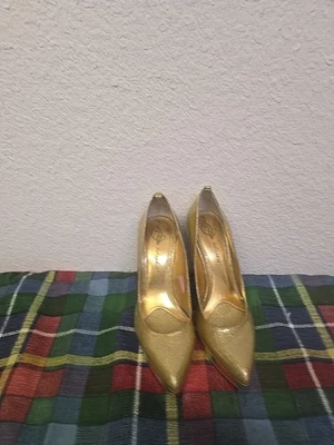 Baby Phat High Heel Shoes Women's Size 7B Gold Sparkle Stiletto Pointed Toe VTG - Image 1 of 4