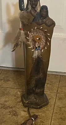 Vintage Native American Indian Art Sculpture Statue Chief/squaw Figure TV Lamp - Image 1 of 4