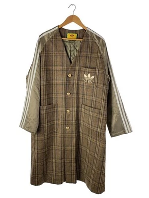 GUCCI adidas Tagged No Collar Coat 46 Wool BRW Check 710398 - Image 1 of 4
