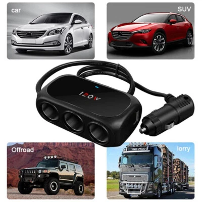 3 Way Dual USB Car Cigarette Lighter Charger 12V-24V Socket Adapter Splitter New - Image 1 of 4