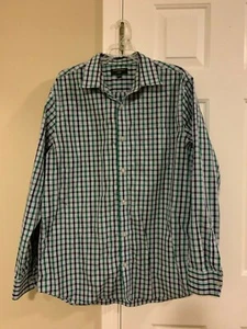 Banana Republic TAILORED Slim Fit Non Iron White Blue/grn Casual Dress Shirt XL - Picture 1 of 5