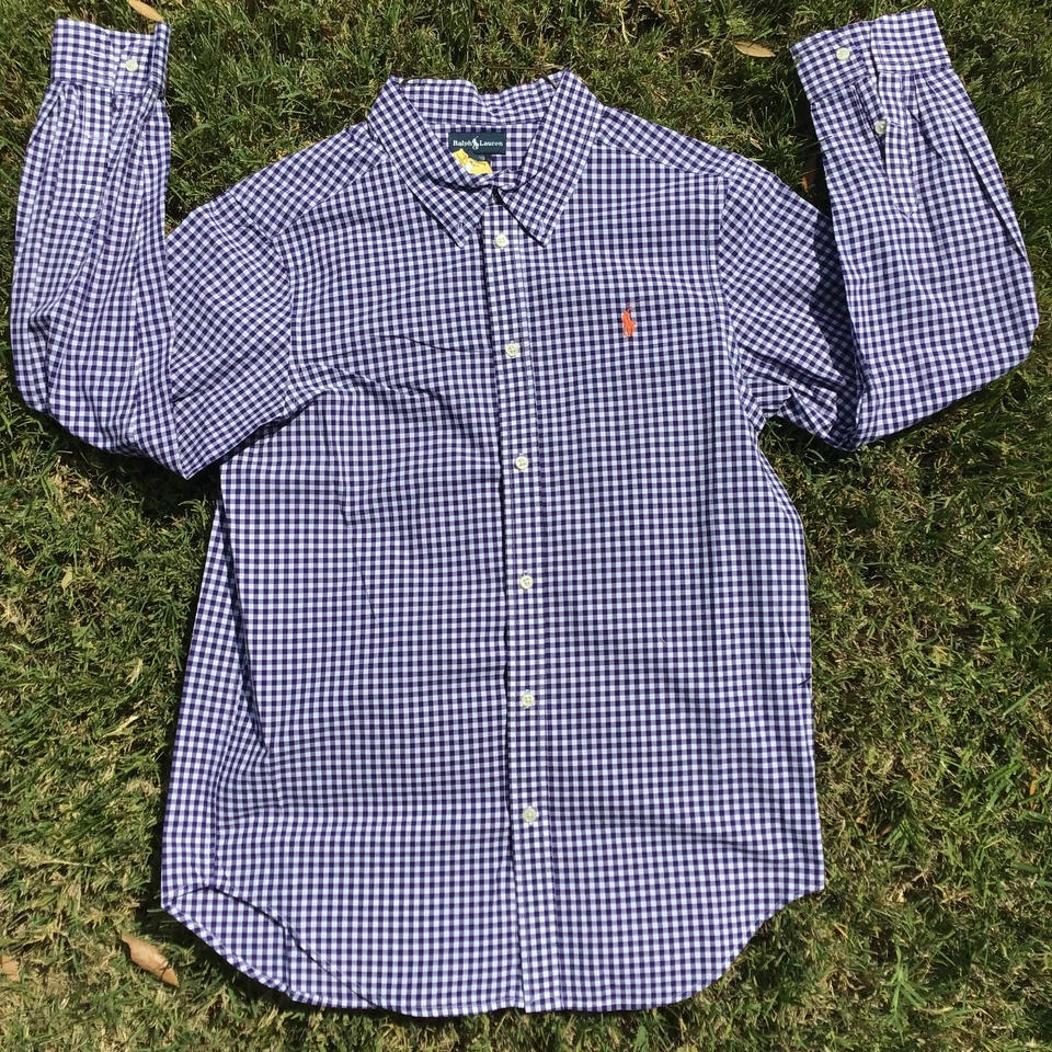 Camisa de vestir Polo Ralph Lauren abotonada púrpura a cuadros niño joven talla XL (18-20) Foto 1 de 4