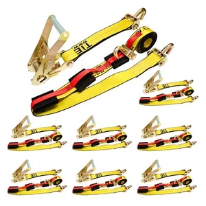 8 Pack 2" x 10' Over The Tire Car Hauler Ratchet Tie Down Strap w/ Swivel J Hook - Picture 1 of 7