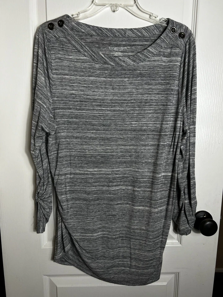 Top tejido manga larga Liz Lange Maternity gris para mujer talla XL mangas enrollables Foto 1 de 4