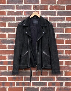 All Saints Mens TAKEO Suede Biker Jacket SMALL Bomber Moto Vintage Leather B205 - Picture 1 of 15