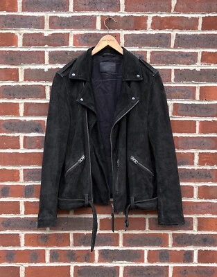 All Saints Mens TAKEO Suede Biker Jacket SMALL Bomber Moto Vintage Leather B205 - Image 1 of 4