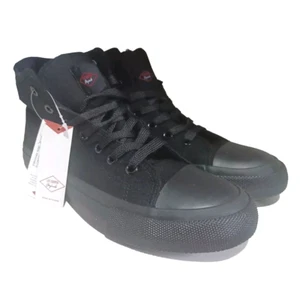 NEW LEE COOPER ALL BLACK RETRO HI TOP BASEBALL BOOTS TRAINERS SIZE UK 6 / 39.5 - Picture 1 of 6