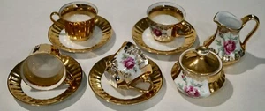 Vintage Wunsiedel Tea Set, 22k Gold Gilt Rose Pattern, Bavaria Porcelain - Picture 1 of 9