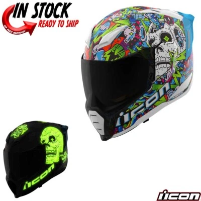 NOVO! 2025 ICON ULTRAFLITE MIPS DOODLE 3 CAPACETE ROSTO INTEIRO - ESCOLHA O TAMANHO - Imagem 1 de 4