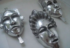 Set of 3 Decorative Wooden Carved Masks Wall Hangers - Picture 1 of 22