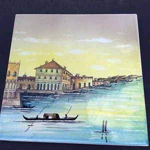 8" Sq. Ceramic Trivet Hot Plate Waterfront Painting Brevettato Piana - Imagen 1 de 10