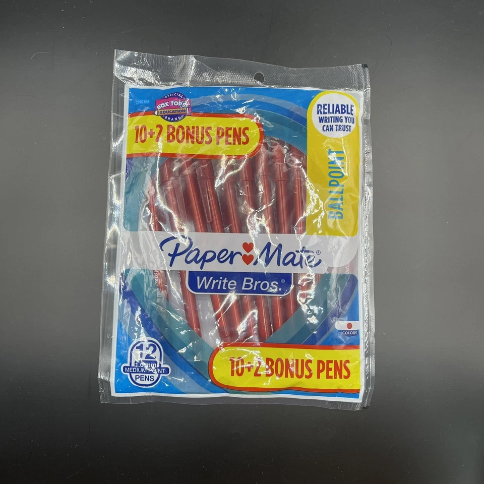 12 Ct PAPERMATE Ballpoint Stick Pens Red Ink Medium Point 1.0 Mm Paper Mate