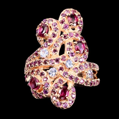 925 Sterling Silber Ring Oval Rhodolith Aquamarin Edelstein Schmuck Größe 8 - Bild 1 von 4