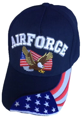 Fuerza Aérea de los Estados Unidos, pequeño águila en bandera, billete de bandera, sombrero azul marino Foto 1 de 2