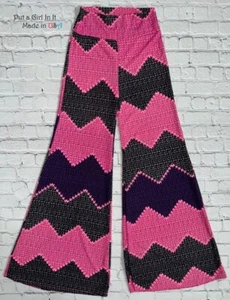 USA New Womens HIGH WAISTED SOFT PINK BLACK CHEVRON FLARE PALAZZO PANTS S M L - Picture 1 of 2