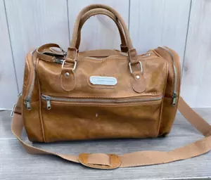 Vintage American Tourister Tan Faux Leather Travel Overnight Bag Duffle Luggage - Picture 1 of 18