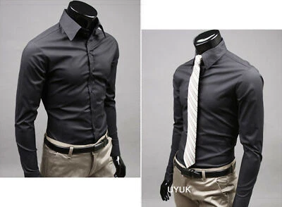 Men's Slim Fit Button Shirts Long Sleeve Casual Business Formal Dress Shirt Tops - Image 1 of 4