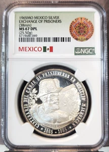 1965 MEXICO SILVER MEDAL EXCHANGE OF PRISIONERS MICHOACAN NGC MS 67 DPL TOP POP - Picture 1 of 3