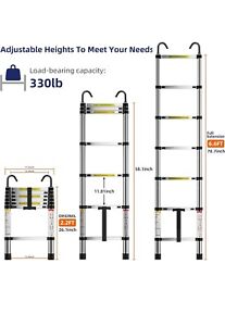 Telescopic Ladder 6.6ft Aluminum 330lbs With Hook For RV, ATTICS, Home.