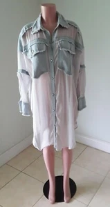 TOV Women's Sheer Jacket Top w Denim Collar Pocket & Sleeve Size 40 - Picture 1 of 10