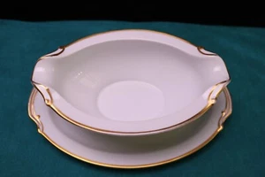 Noritake GOLDCROFT #4983 Oval Gravy Boat With Attached Plate Handles Japan 1940s - Picture 1 of 6