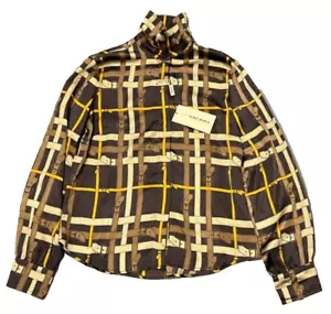 RARE Vintage Burberry London Silk Blouse – Belt Check Pattern, Size UK 10 - BNWT - Picture 1 of 23