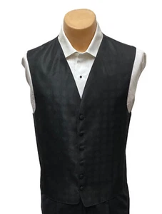 Men's Perry Ellis Black Tuxedo Vest Wedding Groom Prom Made in USA ML Tall - Picture 1 of 5