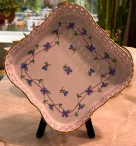 Herend Blue Garland #7510 Reticulated 7" Square Openwork Gallery Tray: AMAZING! - Picture 1 of 15
