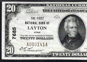 🇺🇸UT 1929 $20 ♚♚LAYTON, UTAH♚♚ PMG CHOICE VERY FINE 35 BEST KNOWN! SCARCE NOTE - Picture 1 of 3