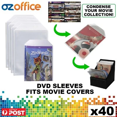 PREMIUM 40 x Clear DVD Plastic Sleeves w/ Flap - DVD Sleeves Fits Movie Covers - image 1 of 4