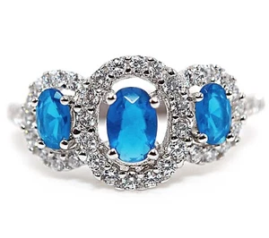 3CT Treated Blue Sapphire & Whit Topaz 925 Sterling Silver Ring Jewelry Sz 9 - Imagen 1 de 3