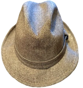 Vintage Stevens Reg. 7 Fedora Tweed Hut Small Print Fischgrät gefüttert Pfirsich USA - Bild 1 von 9