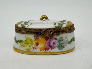 Limoges France Porcelain Small Hinged Trinket Box, Floral Gold Trim - Picture 1 of 6