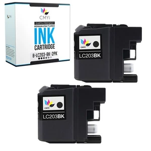 2-Pack Compatible Brother LC203BK Ink Cartridge for MFC J4320DW J4420DW J5520DW - Picture 1 of 7