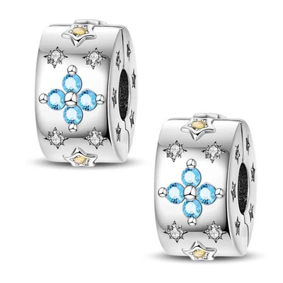 KUNSIR 2PCS 925 Sterling Silver Clip Charm Bead For Bracelet Spacer Lock Stopper - Image 1 of 4