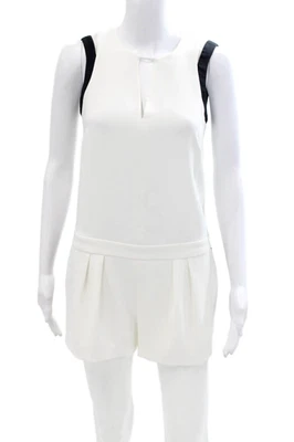 Rag & Bone Womens Pleated Two-Toned Round Neck Sleeveless Romper White Size 00 - Image 1 of 4