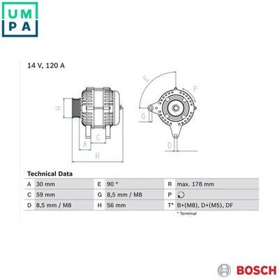 ALTERNATOR 0 986 040 350 FOR VW AVG/AFN/AHH/AHU 1.9L 4cyl PASSAT - Image 1 of 4