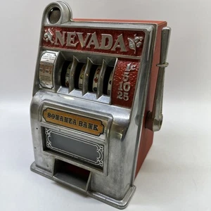 Vintage Slot Machine Las Vegas Die Cast Metal Working Coin Bonanza Bank Retro - Picture 1 of 10