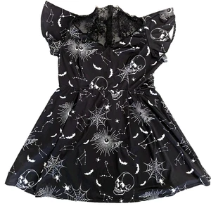 Vestido Escarlata Oscuridad Gótico Encaje Cuello Calavera Murciélagos Arañas Tela Luna Talla 2XL - Imagen 1 de 9