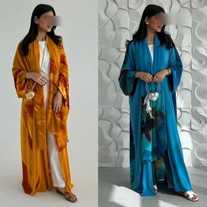 Cardigan abito lungo kimono musulmano Abaya Dubai donna aperto caftano festa formale nuovo - Foto 1 di 26