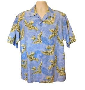 Daniel Cremieux Hawaiian Shirt M Blue Tropical Leaves Paisley Cotton Blend - Picture 1 of 7
